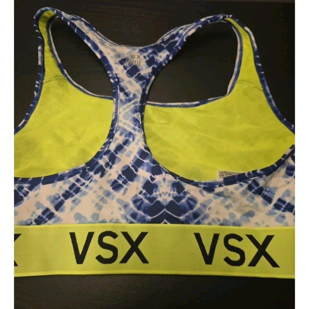 NWT Victoria's Secret Sports Bra Med Player Cross Back Blue White Tie Dye VSX